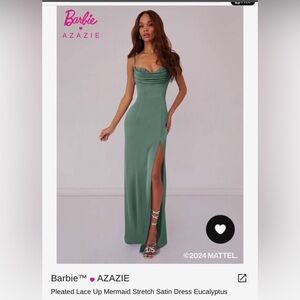Azazie Eucalyptus Stretch Satin Bridesmaid Dress with slit.
